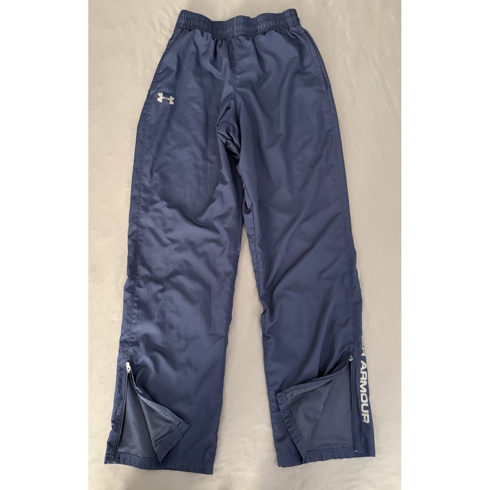 Under Armour Loose Fit Heat Gear Pants Mens Small Blue Mesh Lined Zip Ankles